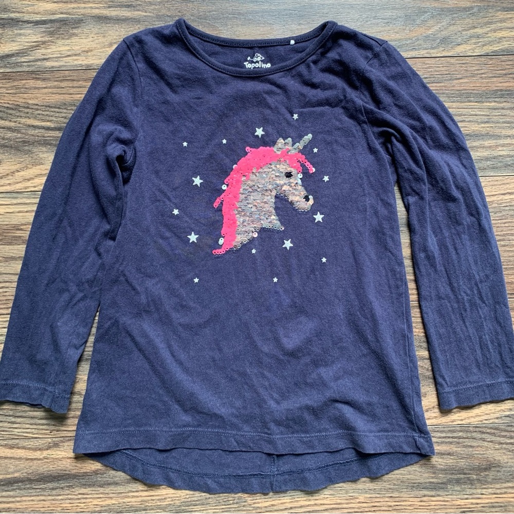 Cute sequins Unicorn Long-sleeve Tee Size 5-6yrs